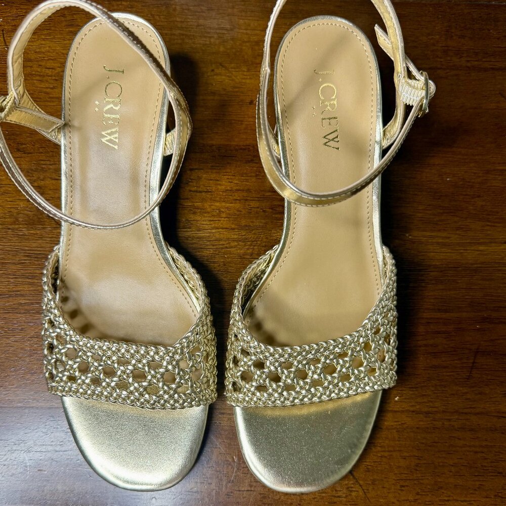 J.Crew Factory gold woven heeled sandals 7.5